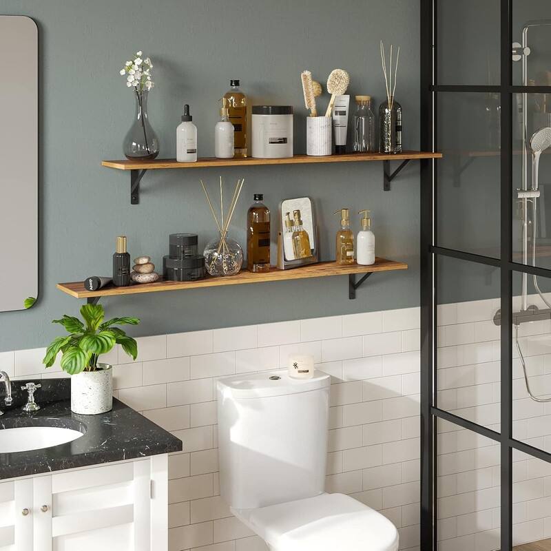 Long Wall Shelves, 47.3Inch Wall Mounted Shelves Set of 2 - 7.9"D x 47.3"W x 6.1"H