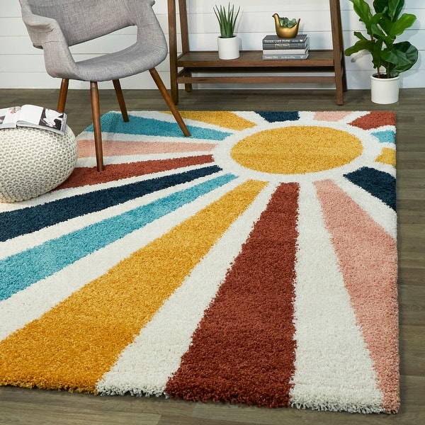 slide 2 of 15, Helia Rainbow Sunrise Shag Area Rug 3'11" x 5'7" - Yellow - Rectangle