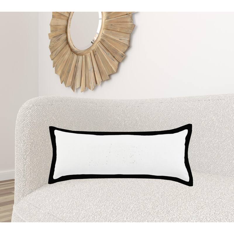 HomeRoots 14" X 36" White And Black 100% Cotton Geometric Zippered Pillow