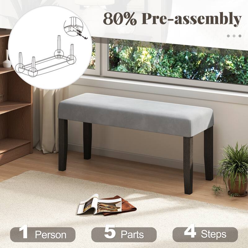 Gymax Upholstered Bedroom Bench w/Padded Seat & Solid Wood Legs for
