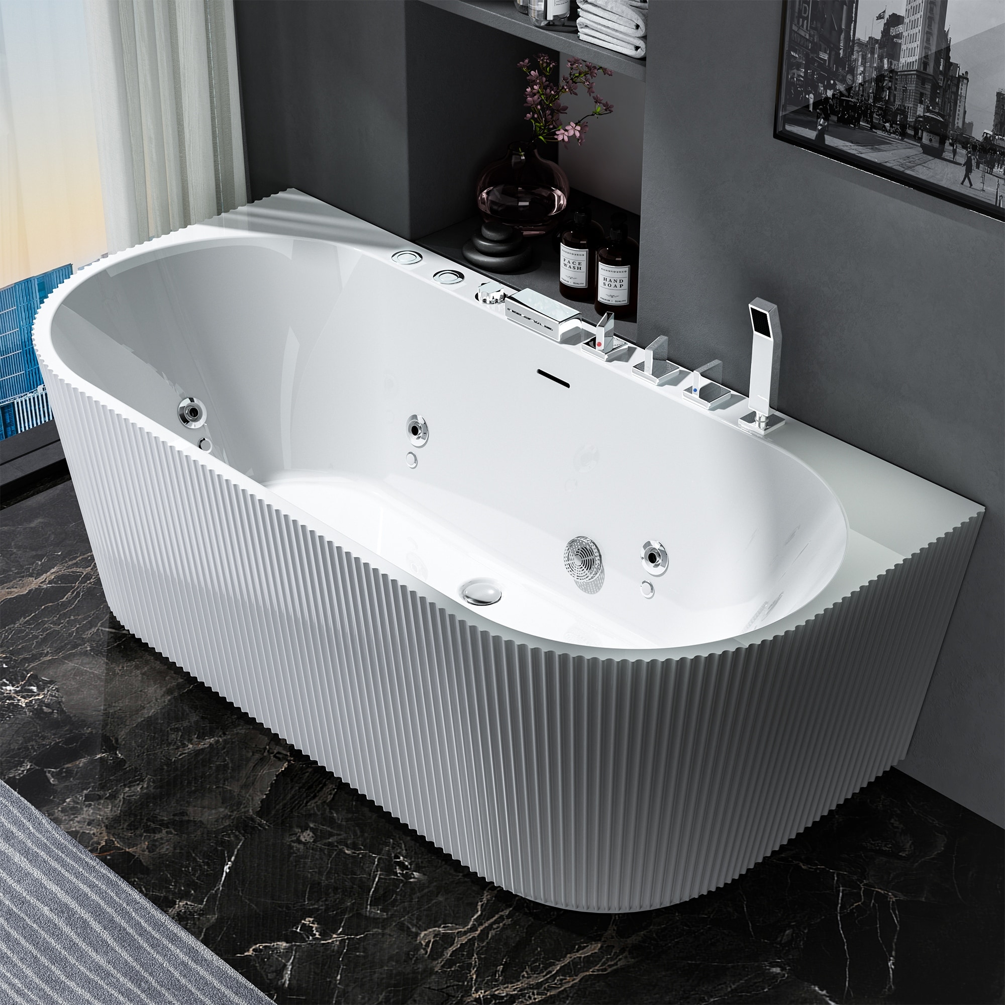 Luxury Whirlpool Massage Bathtub with 6 Hydro Jets, 7-Color