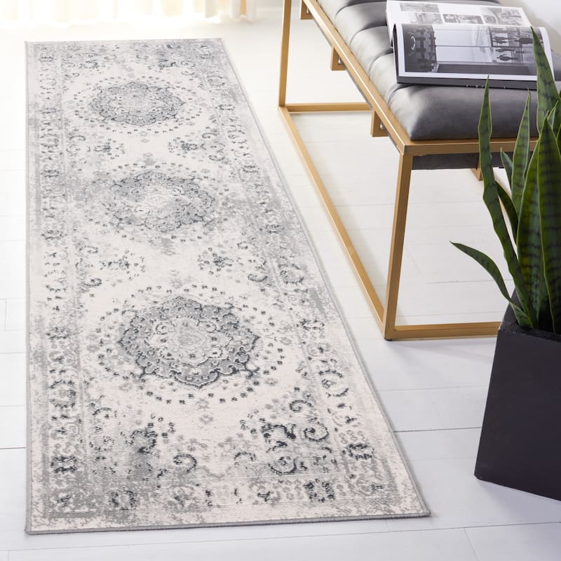 SAFAVIEH Odyssey Nagihan Shabby Chic Oriental Rug - 2'2" x 8' Runner - Grey/Ivory