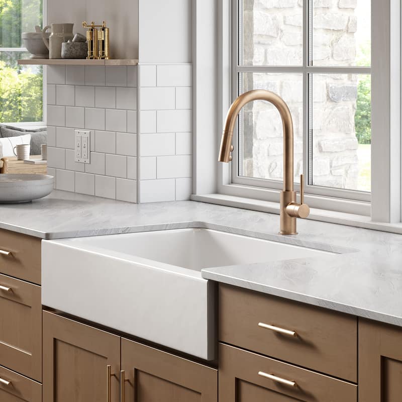 Grace Crisp White Fireclay 34″ Single Bowl Quick-Fit Undermount Farmhouse Apron Kitchen Sink
