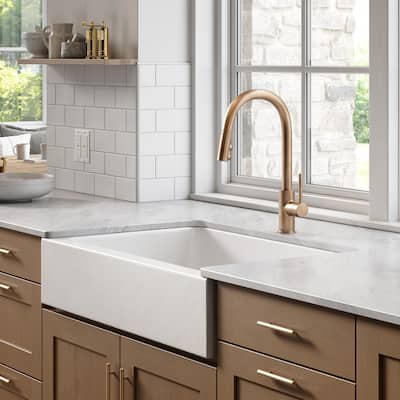 Grace Crisp White Fireclay 34″ Single Bowl Quick-Fit Undermount Farmhouse Apron Kitchen Sink