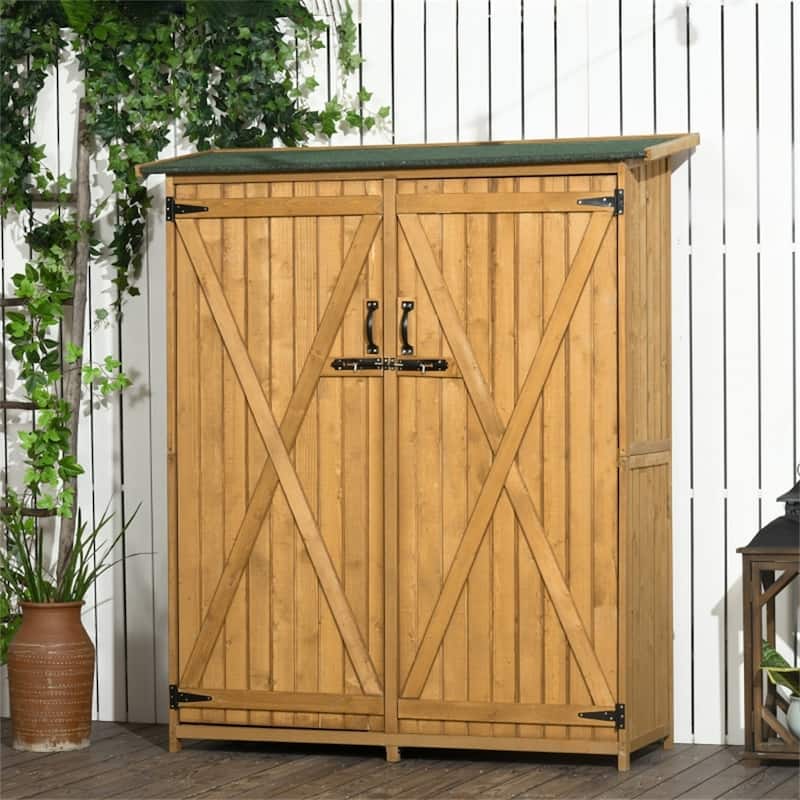 Outdoor Garden Storage Shed with Fir Wood, Double Lock Doors - 55" L x 19.75" D x 63.75" H