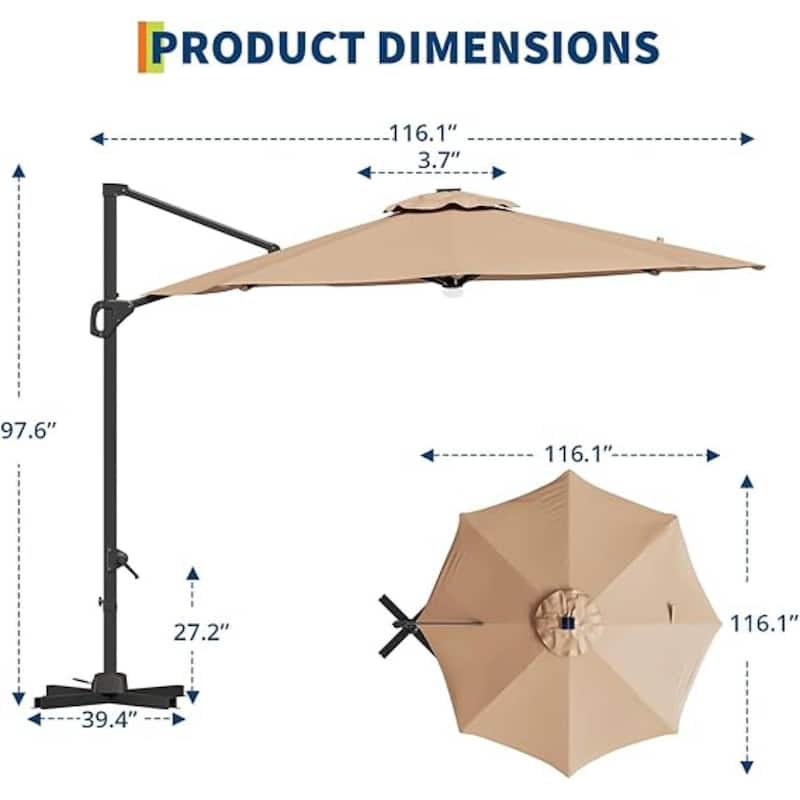10FT Outdoor Patio Cantilever Umbrella for Garden Pool Deck BackYard