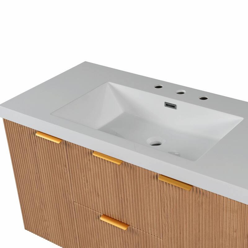 42" Wall-Mounted Single Sink Bathroom Vanity with SMC Top, MDF Cabinet with Solid Wood Frame, U-Shaped Drawers