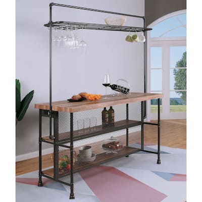 Roelle Industrial Natural Metal Bar Table with USB and Power Outlet by Furniture of America