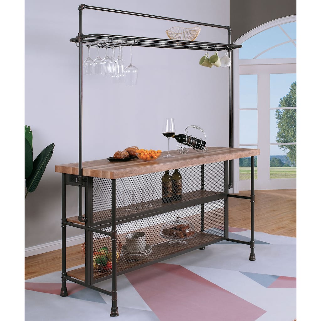 Roelle Industrial Natural Metal Bar Table with USB and Power Outlet by Furniture of America