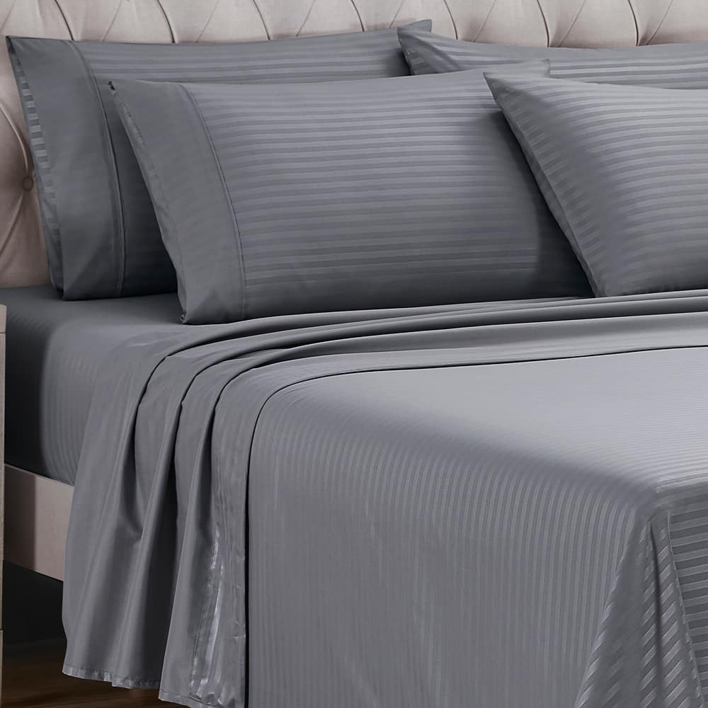 Sweet Home Collection 6 Piece Embossed Dobby Stripe Sheet Set, Double Brushed Microfiber