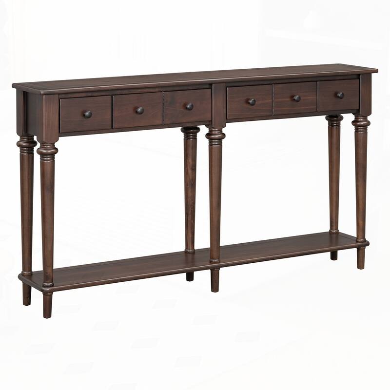 Retro Console Table with Open Shelf and 4 Drawers for Entryways