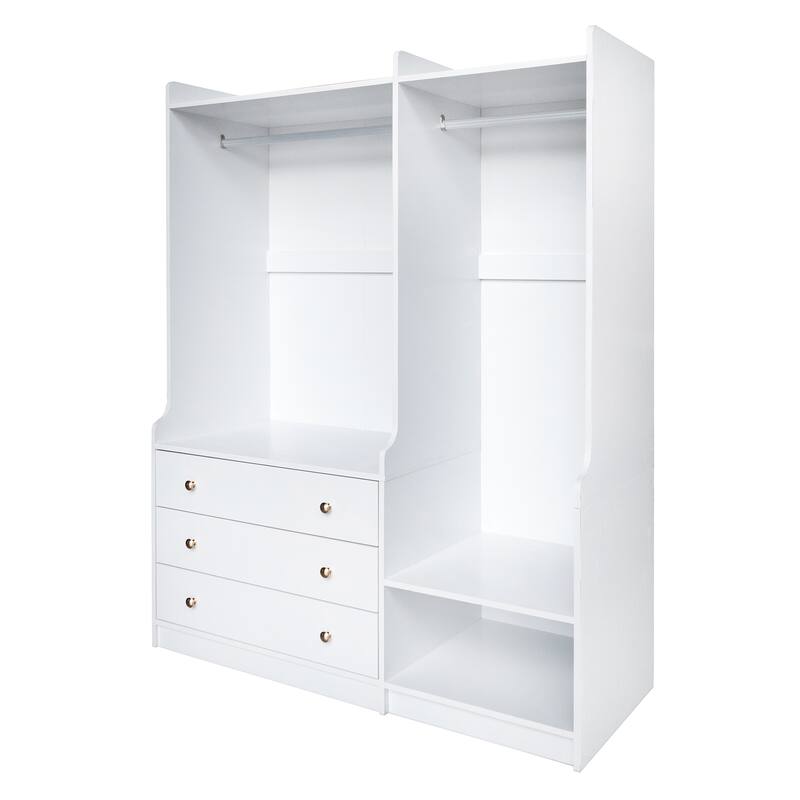 Wooden Open Wardrobe Storage Clothes Storage Cabinet with Dual Hanging Rods and Five Shelves Armoire for Bedroom