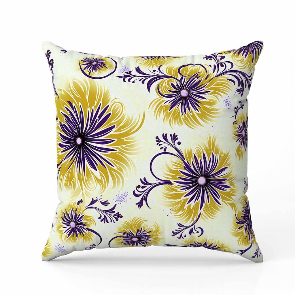Breezy Flowers Indoor/Outdoor Reversible Throw Pillow Yellow and Purple