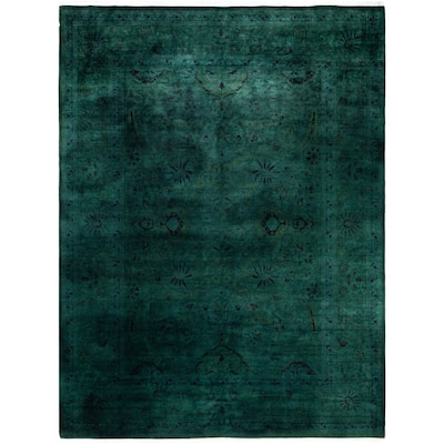 Overdyed One-of-a-Kind Hand-Knotted Area Rug - Green - 9' 2" x 12' 1"