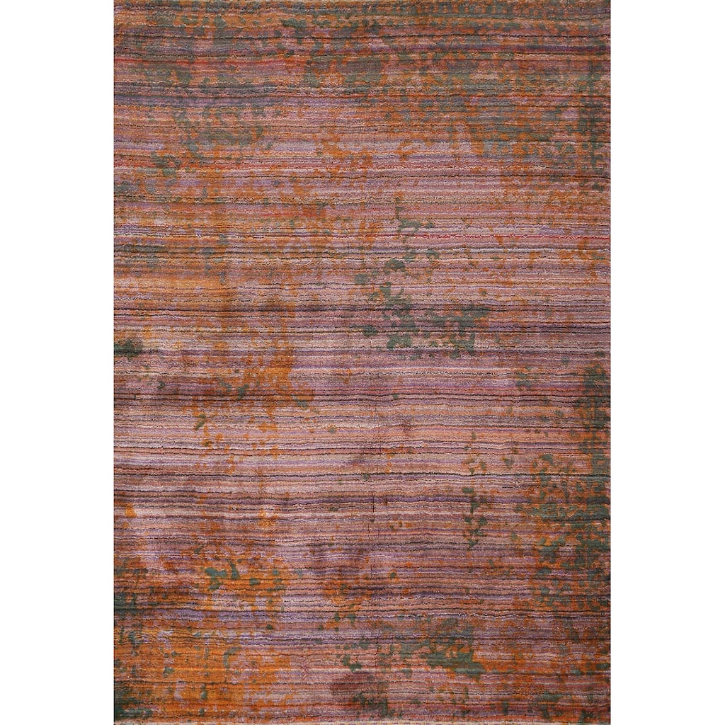 Contemporary Striped Abstract Foyer Rug Hand-Knotted Wool Carpet - 4'0"x 5'9"
