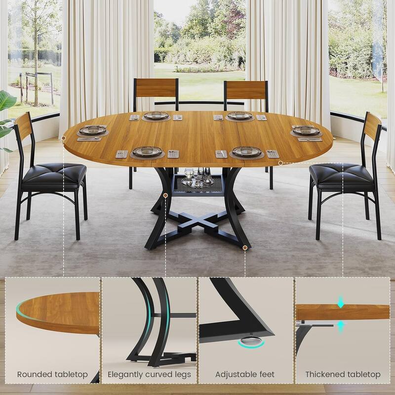 Extendable Dining Table Set 4-6 People 5-Piece Kitchen Table Set with 4 Cushion Chairs