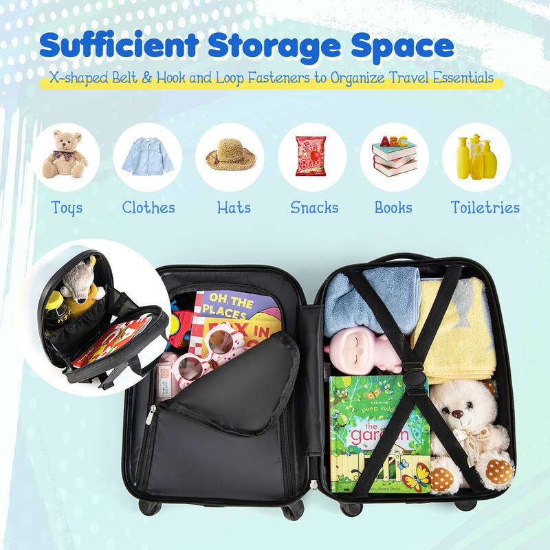 Costway 2PC Kids Carry On Luggage Set 12" Backpack and 16" Rolling - See Details