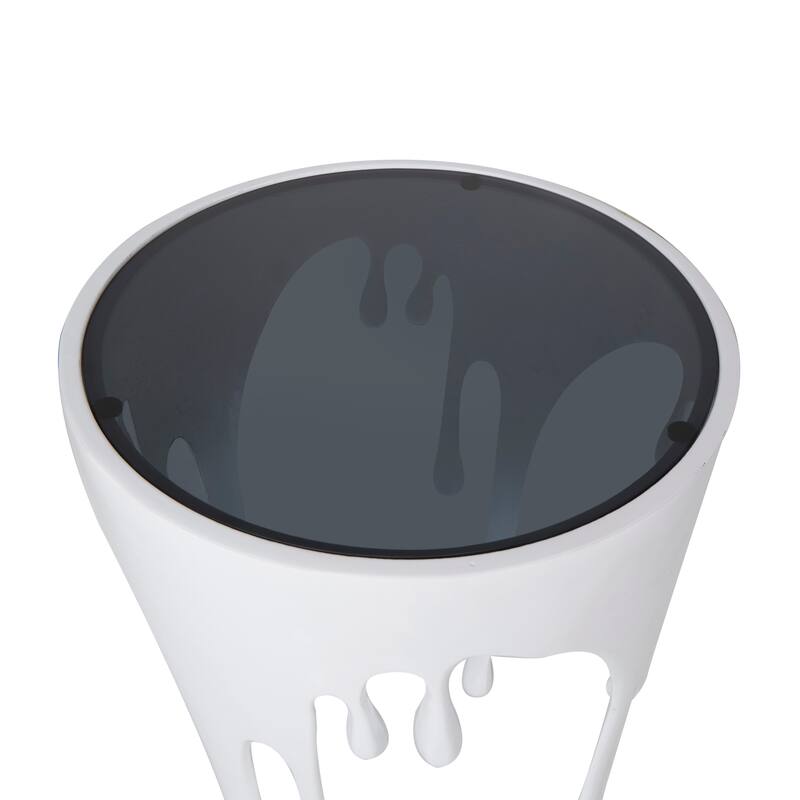 Aluminum Metal Accent, Console, and Coffee Table Collection with Drip Melting Design and Smoke Shaded Glass Top Multiple Colors