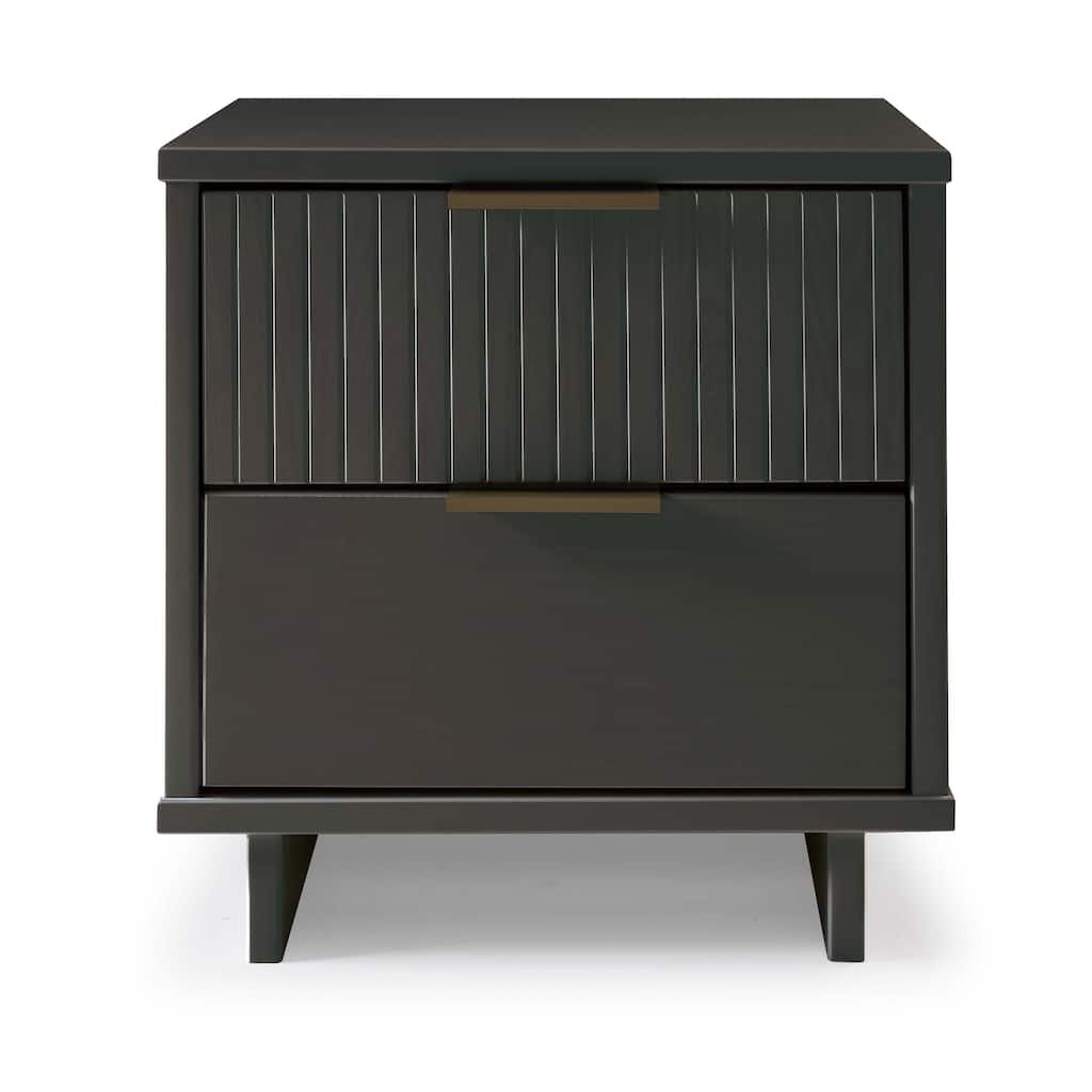 18-Inch Charcoal Gray Nightstand with 2 Drawers and Gold Steel Handles