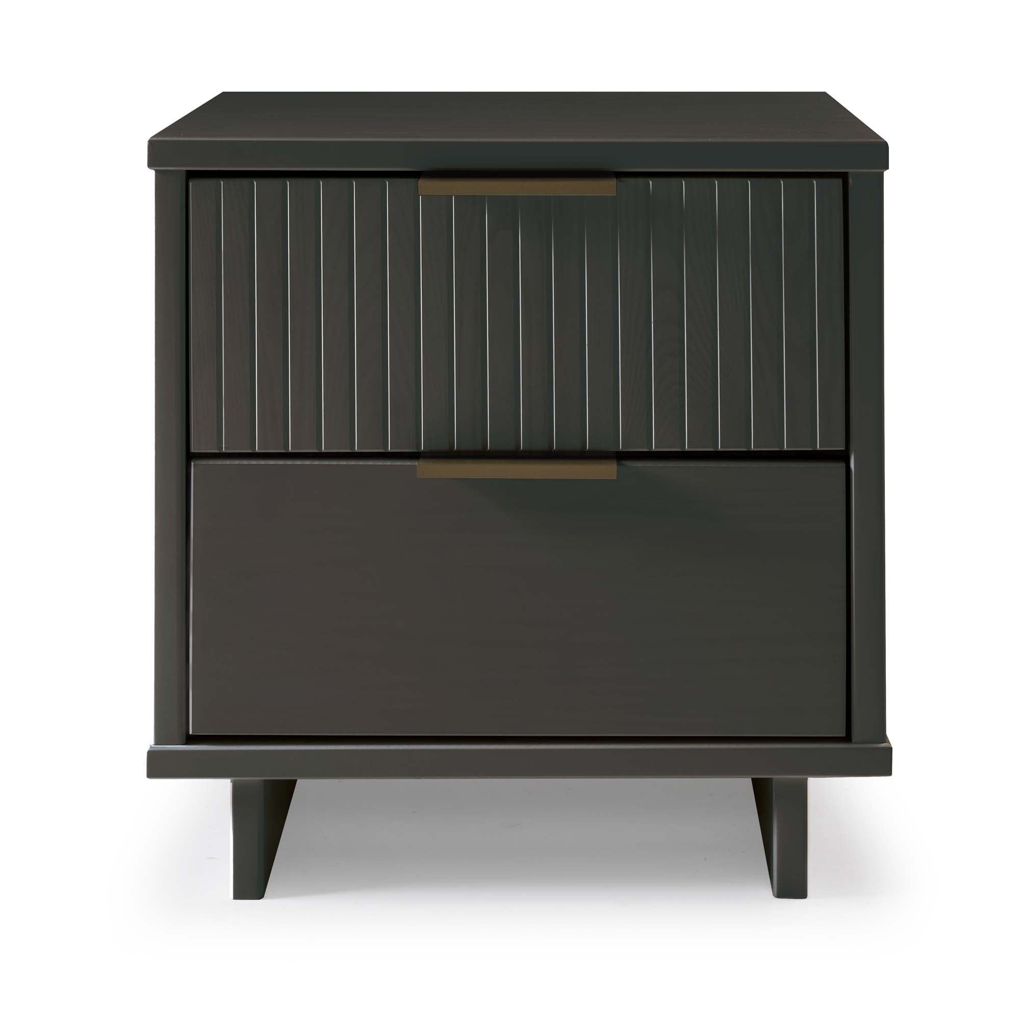 Modern Nightstand with 2 Drawers Ribbed Texture Solid Wood Construction