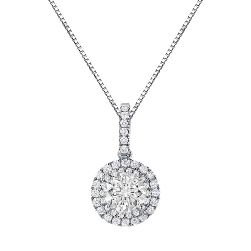 Auriya 14k Gold 2 1/8ct TDW Round Double Halo Diamond Necklace (J-K, SI1-SI2) - White