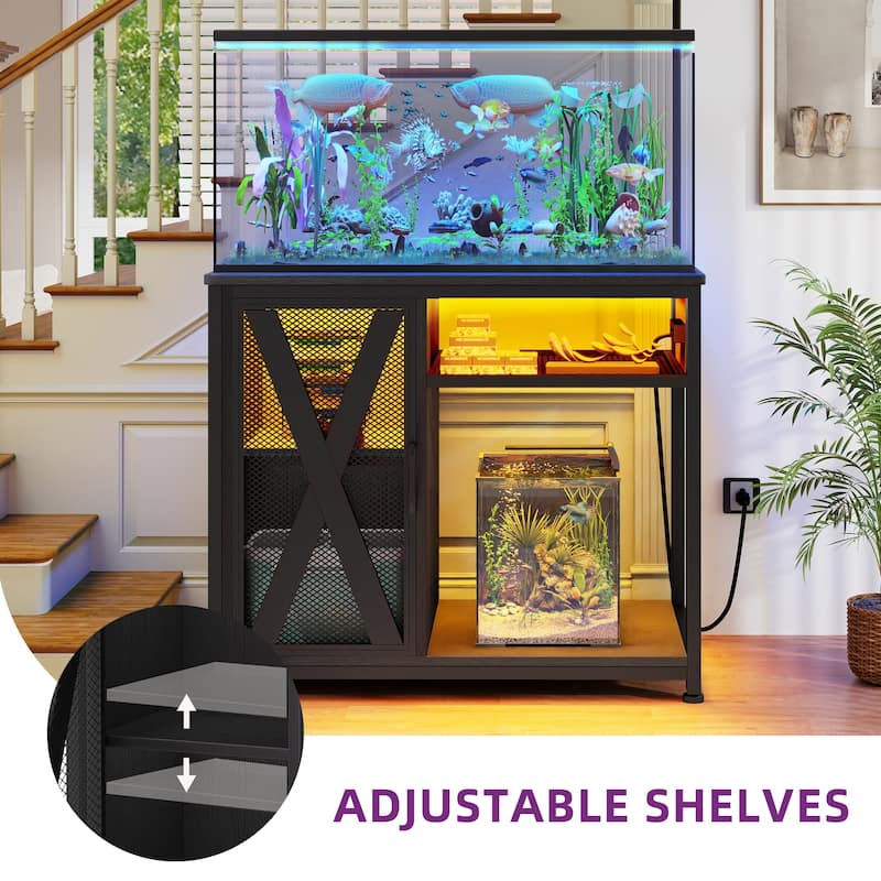 LED Aquarium Stand with Storage Cabinet and Power Outlets
