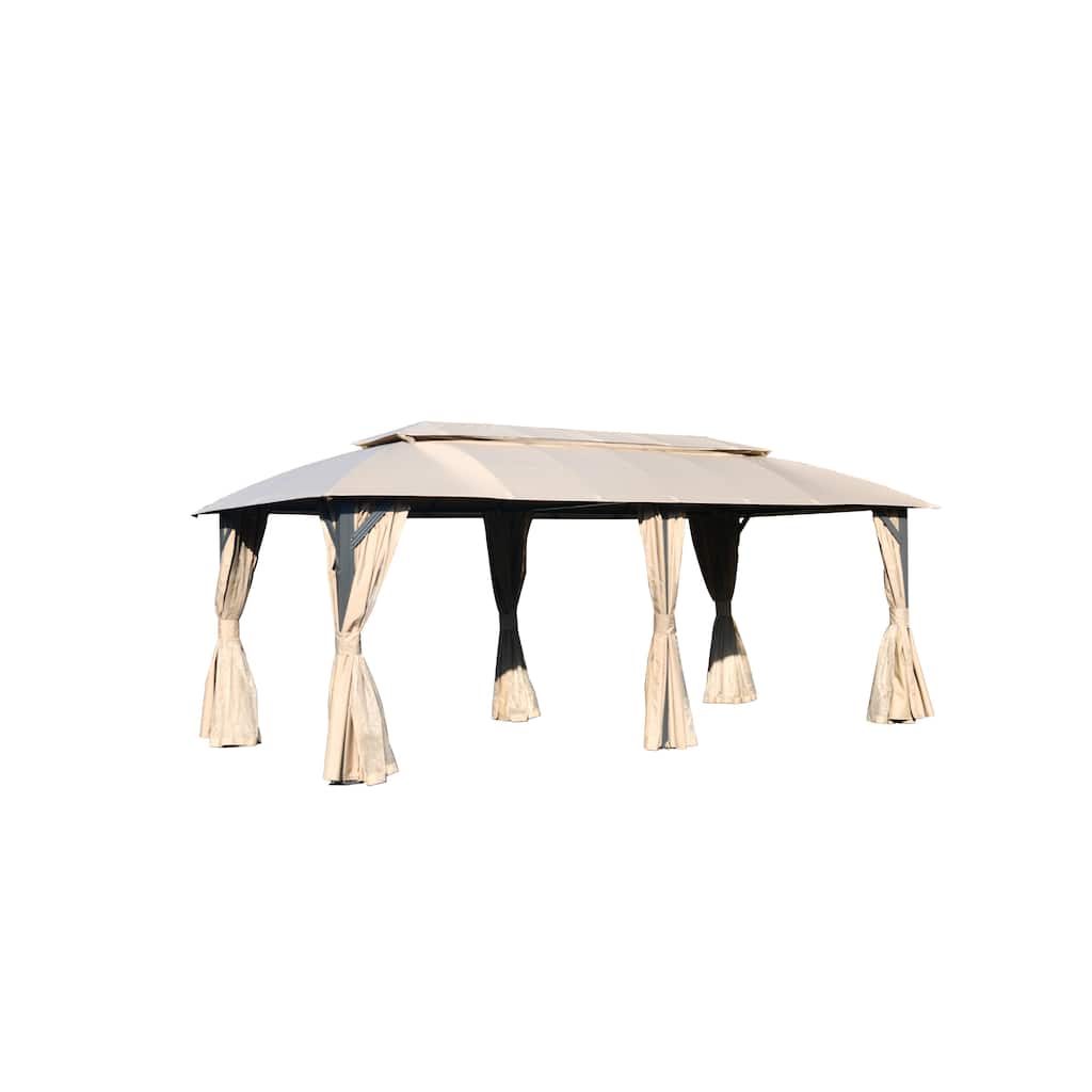 10x20FT Outdoor Gazebo with Double Roofs, Privacy Curtains, Mosquito Netting, Heavy Duty Metal Frame for Patio, Backyard