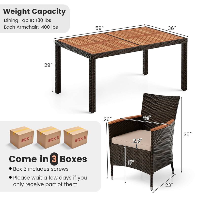 Costway 7 Pieces Outdoor Wicker Dining Set with Acacia Wood Table and - See Details