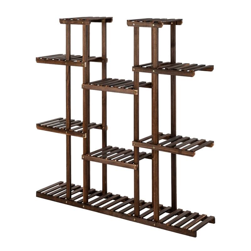 7/10/11/12-Seat Indoor and Outdoor Multi-Function Carbonized Wood Plant Stand,Display Stand