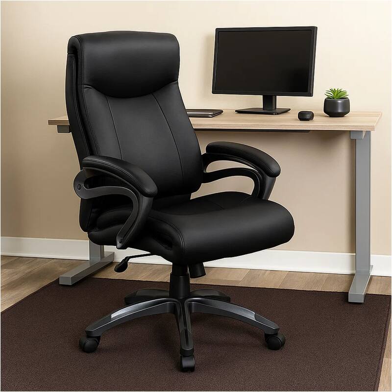 Sian Rolling Executive Chair with Dark Gray Finish, Black Faux Leather