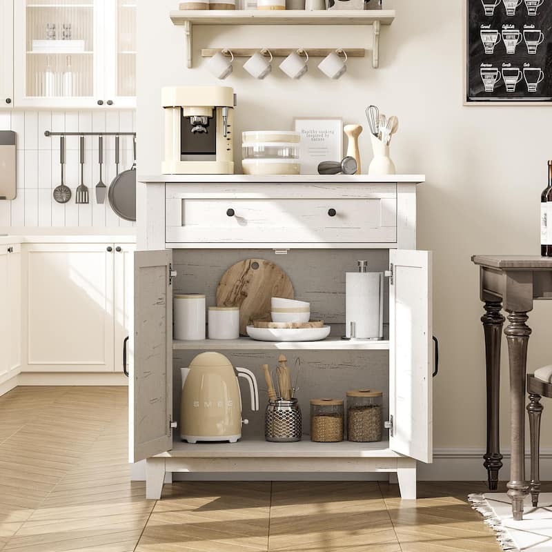 Farmhouse Storage Cabinet with Doors, Small Cabinet with 3-Tiers Adjustable Shelf for Kitchen