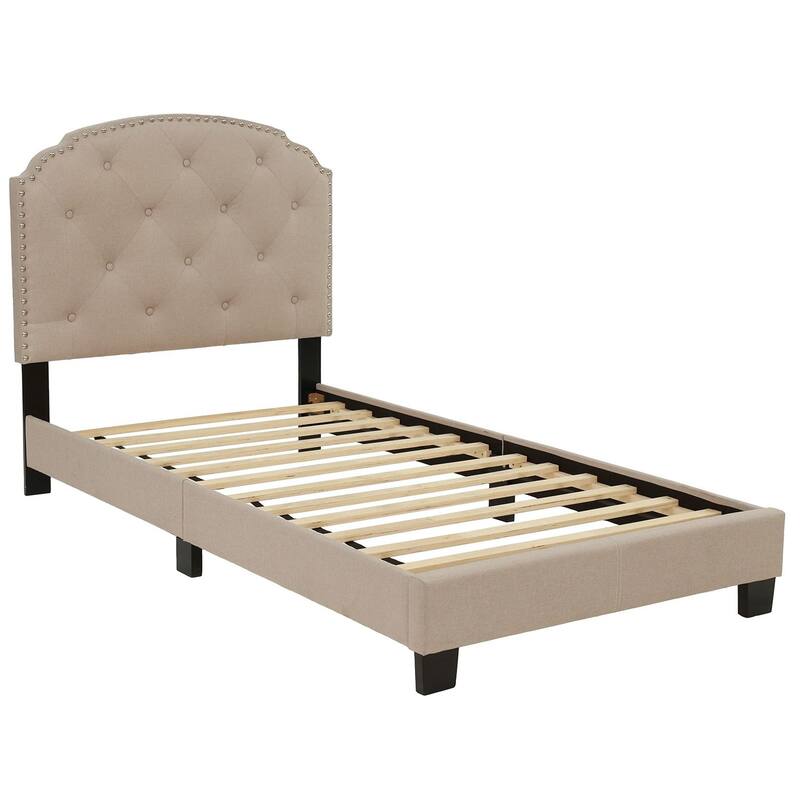 Poundex Platform Button Tufted Twin Bed - Light Brown