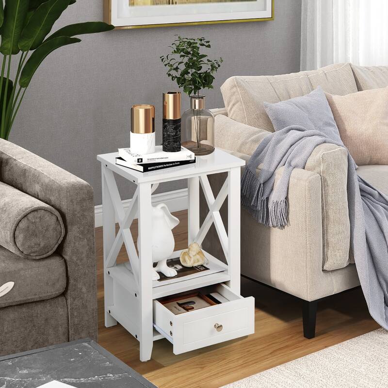 Costway Modern Nightstand with Bottom Drawer Storage Shelf Small Side