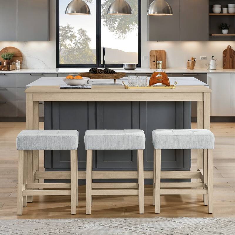 59 Inch 4 Piece Bar Table and Chair Set,Bar Table, Dining Table with Power Outlet, 3 Upholstered Stools