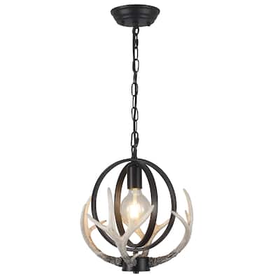 13inch Single Light Antler Rustic Farmhouse Style with Metal Frame Chandelier
