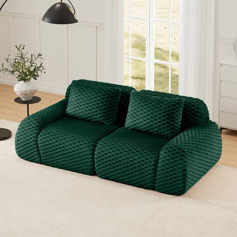 82" Modern Modular Sectional Sofa for Living Room,Flannelette Fabric,highly textured,Oversized 2-Seater Couch with Deep Seat - Green