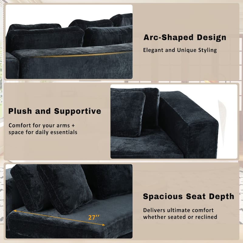 115.7" Chenille Modular Sofa Set with Curved Design - 4-Seater and 5 Cushions (No Assembly Required)