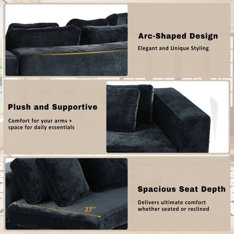 115.7" Pure Foam 2-Piece 4-Seater Sofa Set, Navy Blue Chenille Jacquard, Curved, No Assembly, for Living & Bedroom