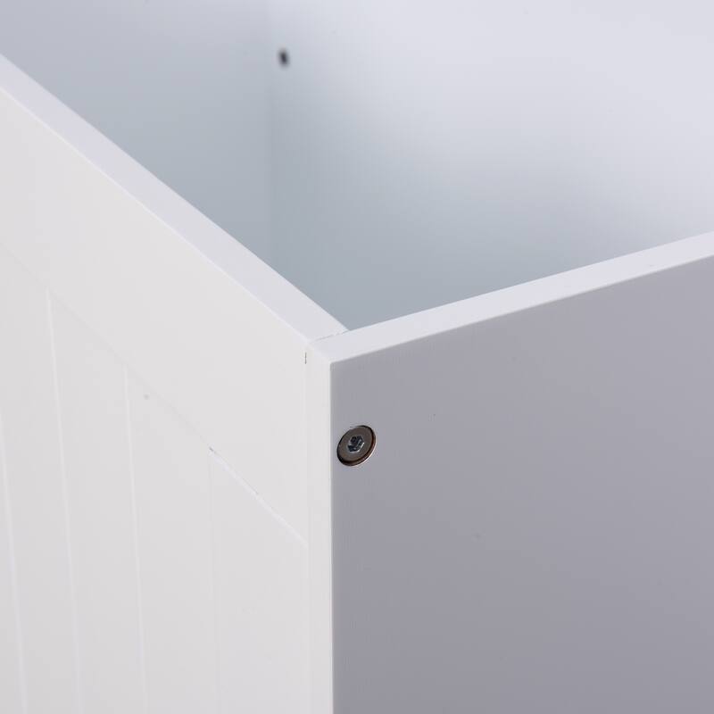 29.9”L White Lift Top Entryway Storage Chest/Bench with 2 Safety Hinge, Wooden Toy Box