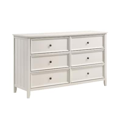 Etgo 60 Inch Dresser, White Melamine Veneer, 6 Spacious Drawers