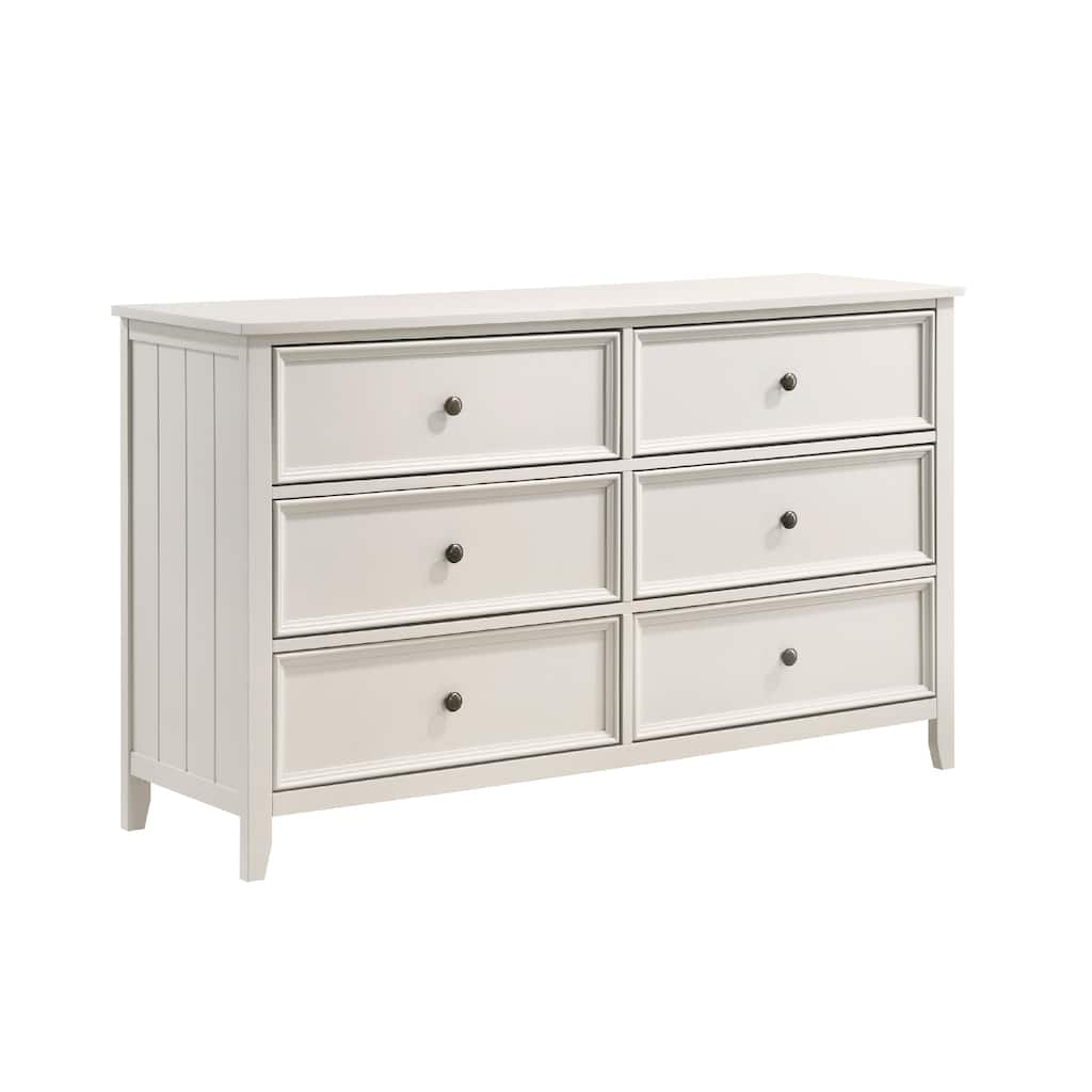 Etgo 60 Inch Dresser, White Melamine Veneer, 6 Spacious Drawers