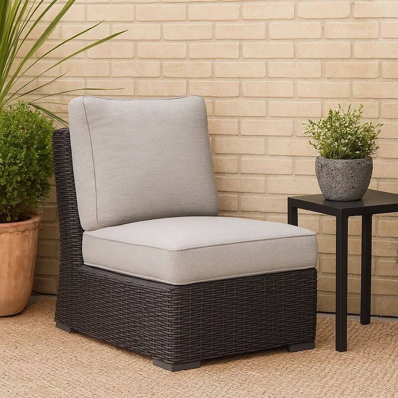 Tira Outdoor Modular Armless Chair, Black Woven Wicker, Gray Nuvella