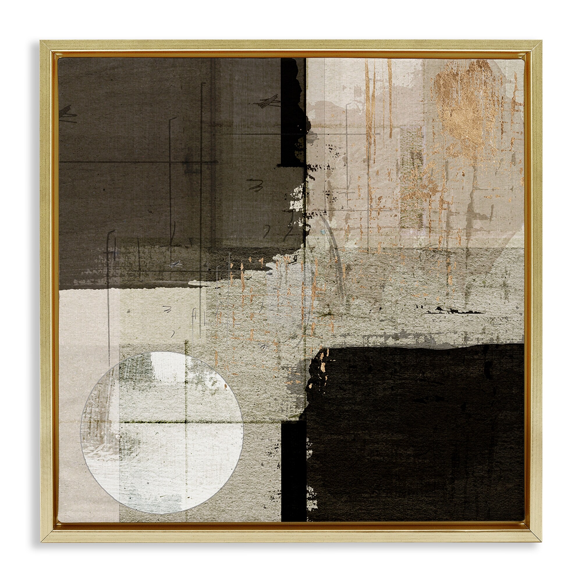 Stupell Neutral Square and Circle Shapes Framed Floater Canvas Wall Art Design By Susan Jill