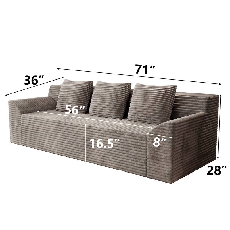 71" 3-Seater Corduroy Sofa with Deep Seat Design, Ready-to-Use for Living Room, Bedroom & Office