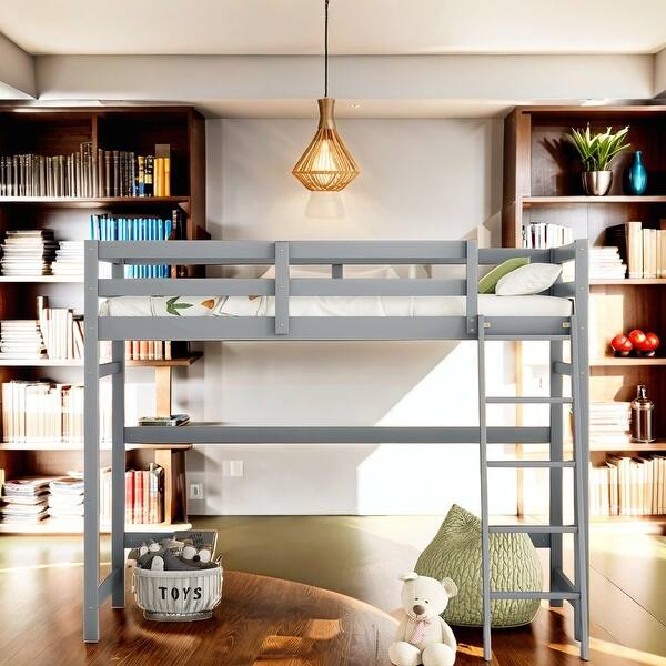 slide 2 of 14, Comprehensive Design Twin Size High Loft Bed, Under Bed Capacious Space Grey