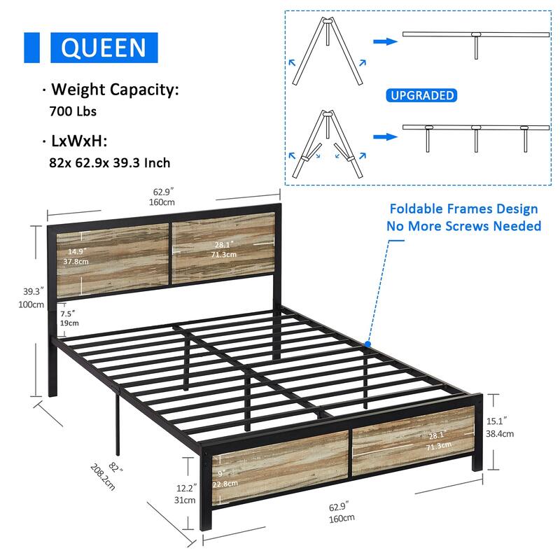 Javlergo Platform Bed Frame with Headboard No Box Spring Needed, Slate