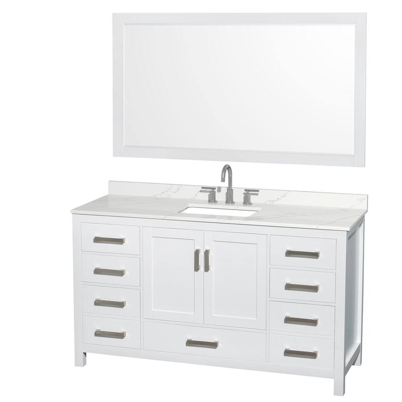 Wyndham Collection WCS141460S-QTZ-US3M58 Sheffield 60" Free Standing - White / Giotto Quartz Top / Brushed Chrome