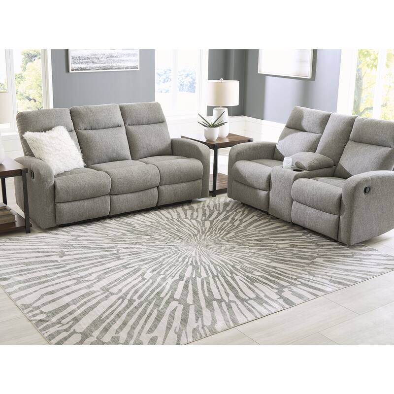 Signature Design by Ashley Verland Gray/White Washable Area Rug - 96" W x  119" D x  0.1" H