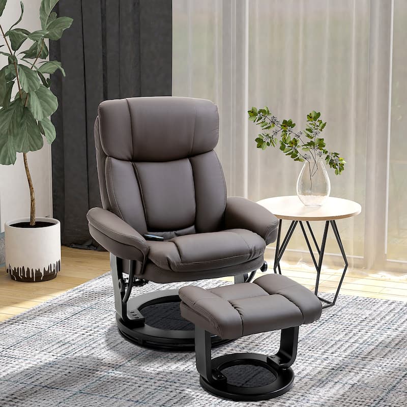HOMCOM PU Leather Massage Recliner Chair with Ottoman Armchair - Brown