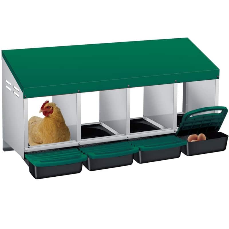Roll-Away Nesting Boxes for Chickens Coop with Perch - 4 Hole Green